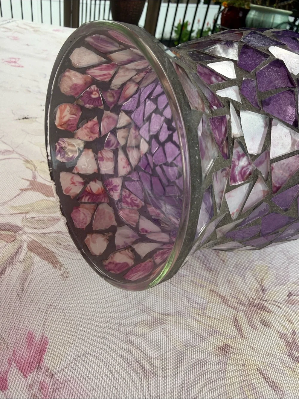 Purple Mosaic Glass hurricane lamp